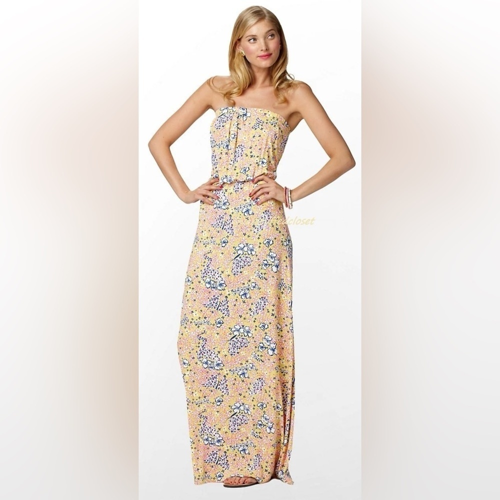 Lilly Pulitzer Marlisa Starfruit Yellow Little Lady Maxi Dress LARGE